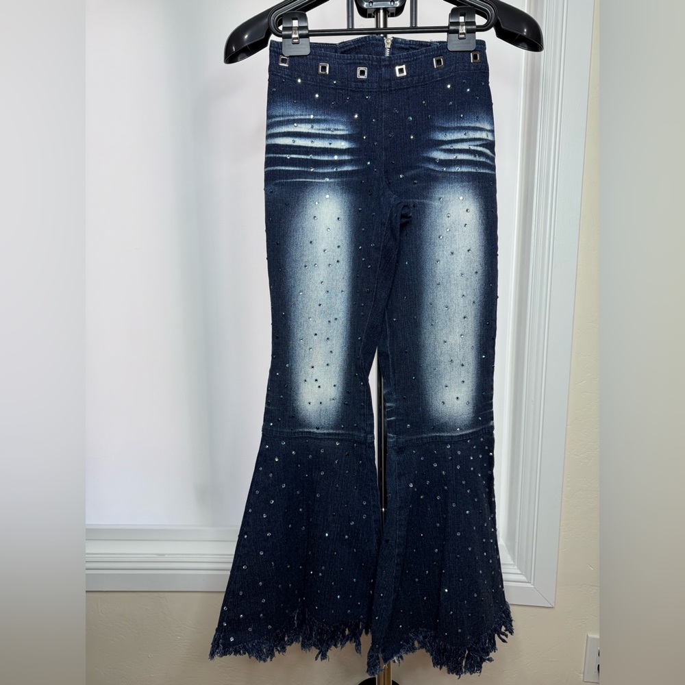 Embellished Dark Blue Flare Jeans